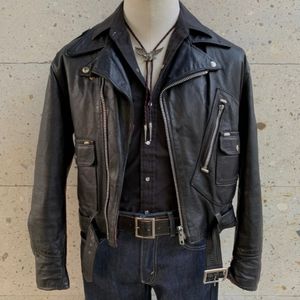 1980s Vintage Brimaco Black Leather Jacket Moto Jacket